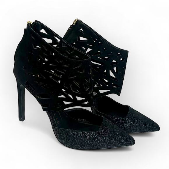 Dolce Vita Women's Kayden Pumps Size 6.5 Black Nubuck Leather Cutout Heels - Picture 2 of 12